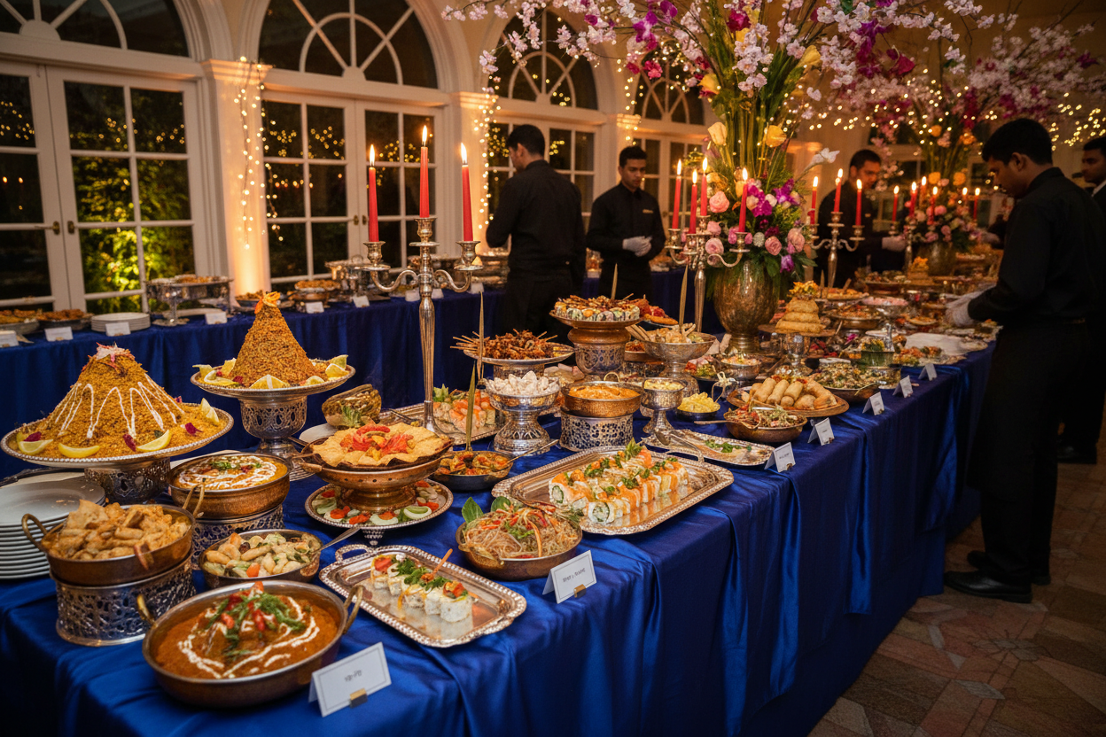 Elegant Indian and Asian fusion catering event setup