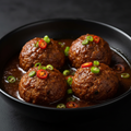 Four vegetable Manchurian dumplings in rich dark Indo-Chinese gravy sauce