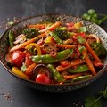 Colorful Spice Route Vegetables stir-fry with bell peppers, broccoli and mushrooms