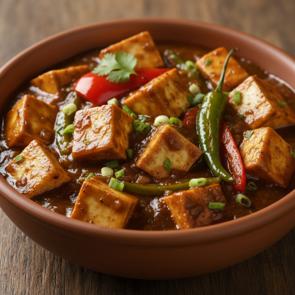 Chili Paneer Gravy with soft paneer in thick rich Indo-Chinese sauce