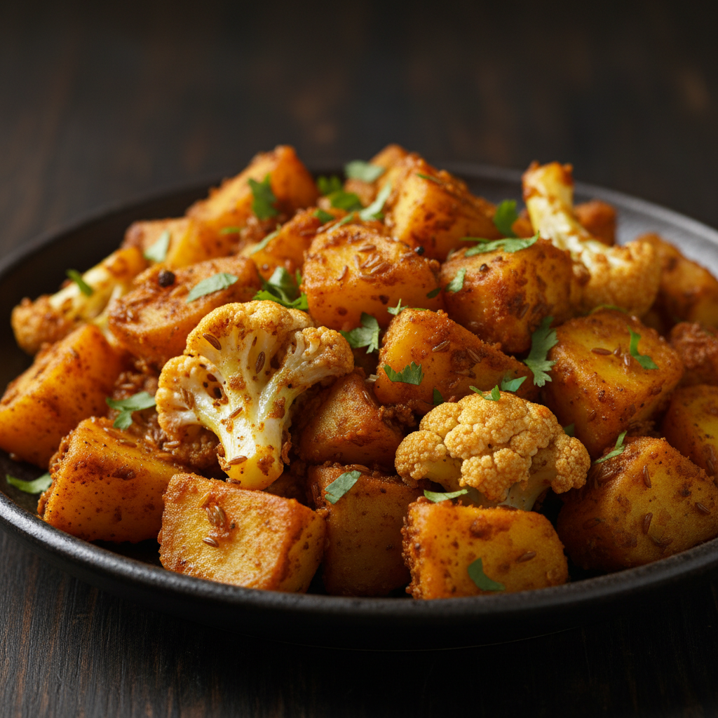 Aloo Gobi Masala dry style with potatoes, cauliflower and Indian spices