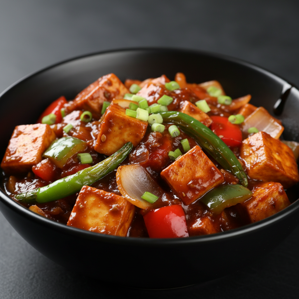 Chili Paneer Gravy with soft paneer in rich Indo-Chinese sauce