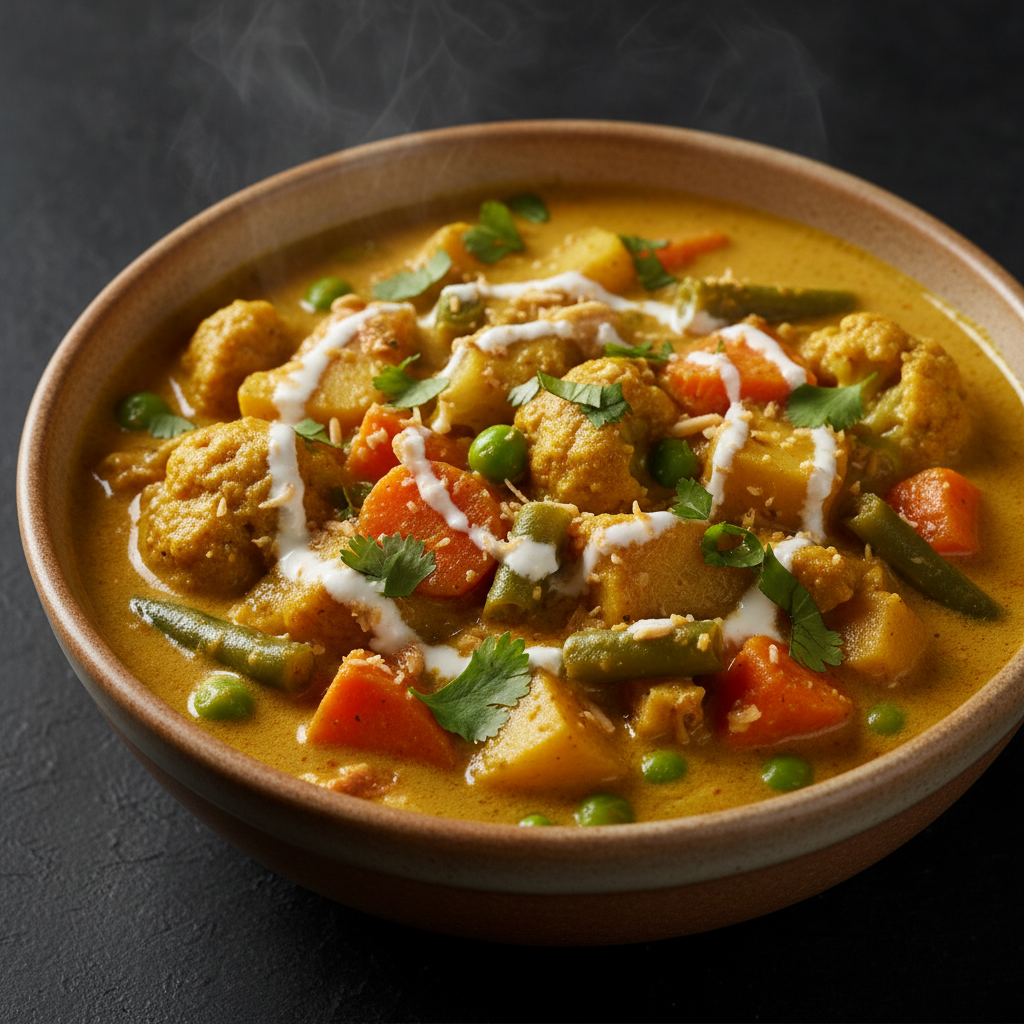 Vegetable Korma mixed vegetables in rich creamy golden korma sauce