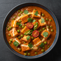 Mattar Paneer with paneer cubes and green peas in creamy tomato curry sauce